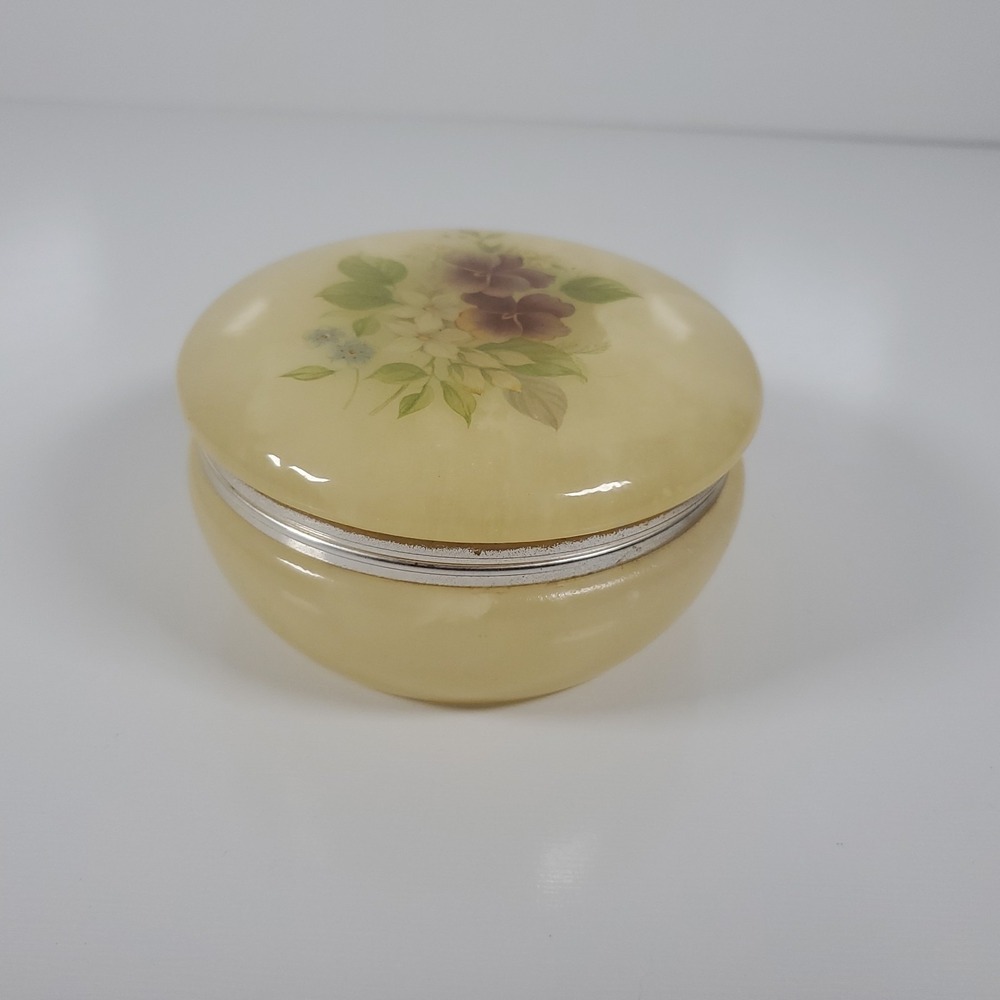 Round Trinket Box Genuine Alabaster - Hand Carved - Made In Italy
